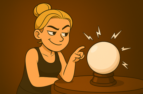 Frau schaut mit wissendem Blick in eine leuchtende Kristallkugel – sinnbildlich für den Glauben an psychologische Vorhersagen oder Mythen